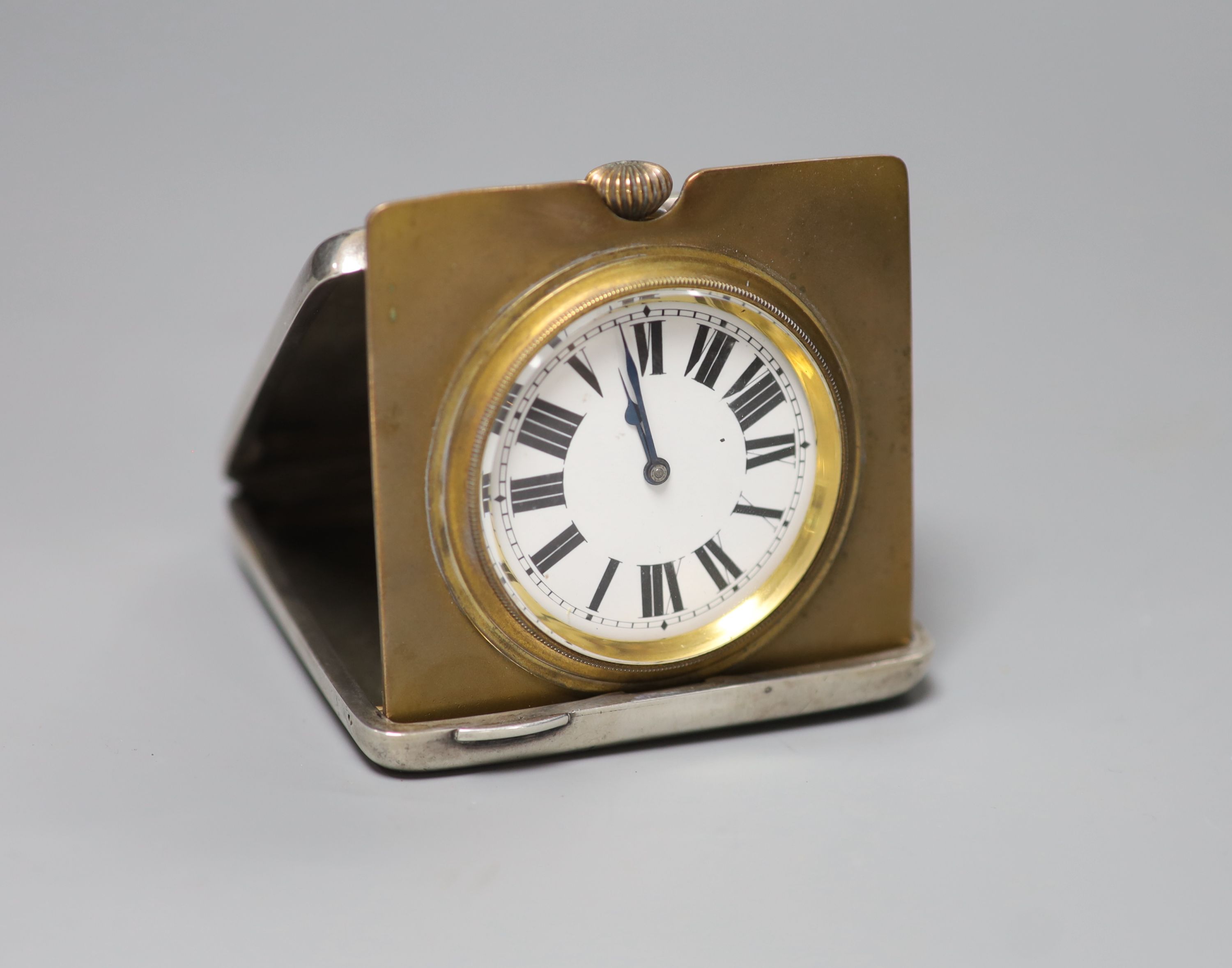 A George V silver cased travelling timepiece, with engraved inscription, Andrew Barrett & Sons, Birmingham, 1916